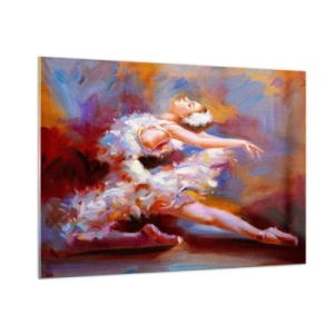 Impression sur verre - Image sur verre - Une ballerine dans une pose dynamique sur un fond de couleurs abstraites. - 100x70cm - La grâce du cygne - Décoration murale moderne pour le salon et la chambre ARTTOR