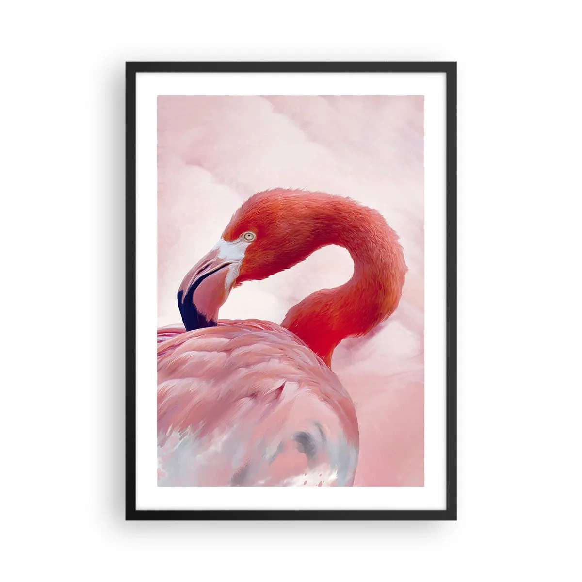 Affiche dans un cadre noir - Poster - Flamant rose sur fond clair - 50x70cm - Beauté des oiseaux - Décoration murale moderne pour le salon et la chambre ARTTOR