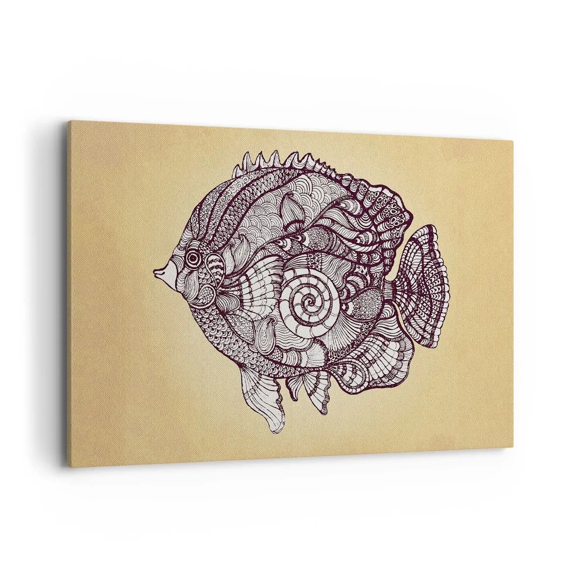 Impression sur toile - Image sur toile - Poisson décoratif dans un style de dessin avec des motifs - 120x80cm - D'un océan d'ornements - Décoration murale moderne pour le salon et la chambre ARTTOR