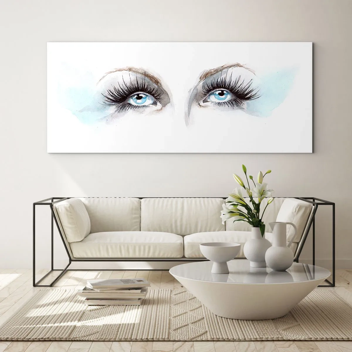 Impression sur verre - Image sur verre - Aquarelle aux yeux bleus et aux accents délicats - 160x50cm - Yeux d'ange? - Décoration murale moderne pour le salon et la chambre ARTTOR