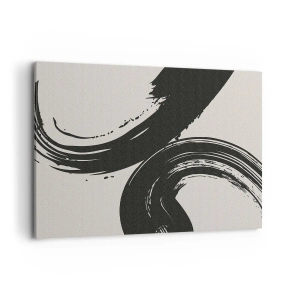 Impression sur toile - Image sur toile - Coups de pinceau dynamiques en noir sur fond clair - 100x70cm - Balayage circulaire - Décoration murale moderne pour le salon et la chambre ARTTOR