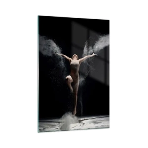 Impression sur verre - Image sur verre - Une danseuse en mouvement avec un effet de poussière saisissant sur fond noir - 80x120cm - Les elfes existent - Décoration murale moderne pour le salon et la chambre ARTTOR