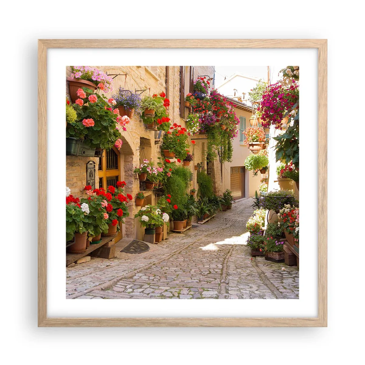 Affiche dans un chêne clair - Poster - Une inondation de fleurs  - 50x50 cm