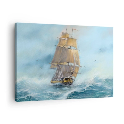 Impression sur toile - Image sur toile - Un voilier sur une mer agitée - 70x50cm - Se précipitant sur les vagues - Décoration murale moderne pour le salon et la chambre ARTTOR