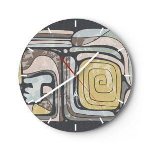 Horloge murale - Pendule murale - Formes abstraites avec un motif en spirale dans un style ethnique - 30x30cm - L'abstraction dans l'esprit précolombien - Décoration murale moderne pour le salon, la cuisine et la chambre ARTTOR