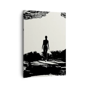 Impression sur toile - Image sur toile - Silhouette noire et blanche d'une femme dans une grotte contre le ciel - 50x70cm - Nouveau look - Décoration murale moderne pour le salon et la chambre ARTTOR