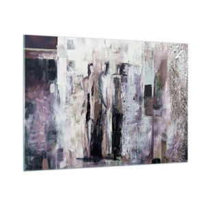 Impression sur verre - Image sur verre - Silhouettes abstraites de personnages sur un fond de peinture texturée - 100x70cm - Les trois mystérieux - Décoration murale moderne pour le salon et la chambre ARTTOR