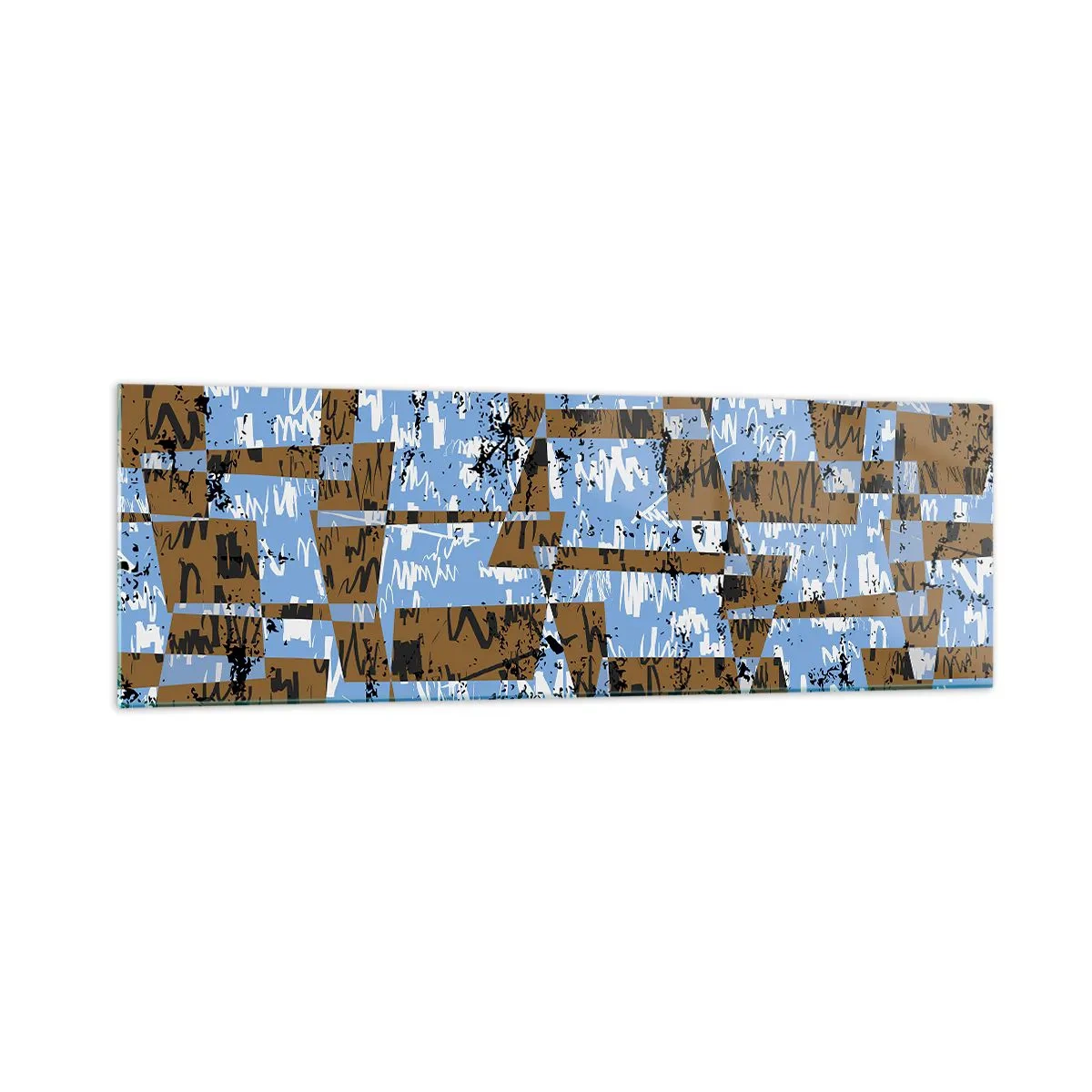 Impression sur verre - Image sur verre - Une composition abstraite de rectangles dans des tons de marron et de bleu. - 160x50cm - Une découpe non humaine - Décoration murale moderne pour le salon et la chambre ARTTOR