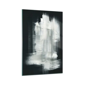 Impression sur verre - Image sur verre - Traits abstraits blancs sur fond sombre - 70x100cm - Tissé à la verticale et à l'horizontale - Décoration murale moderne pour le salon et la chambre ARTTOR