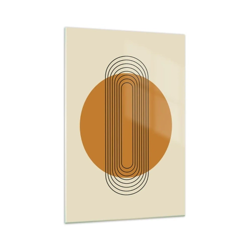 Impression sur verre - Image sur verre - Motif géométrique avec des cercles et des lignes orange - 70x100cm - Plan idéal - Décoration murale moderne pour le salon et la chambre ARTTOR