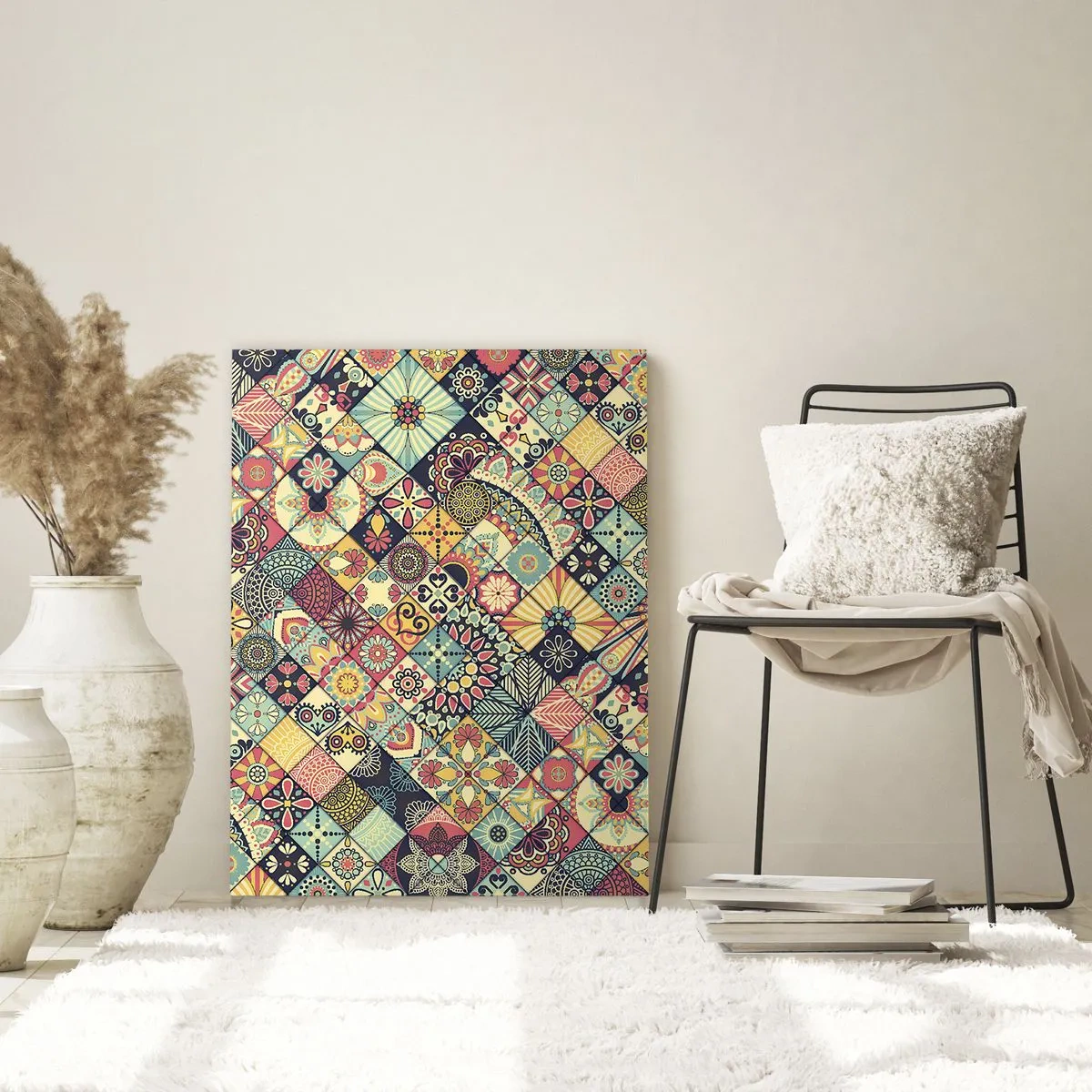 Impression sur verre - Image sur verre - Un motif coloré inspiré des carreaux marocains aux motifs géométriques - 50x70cm - Ambiance marocaine - Décoration murale moderne pour le salon et la chambre ARTTOR