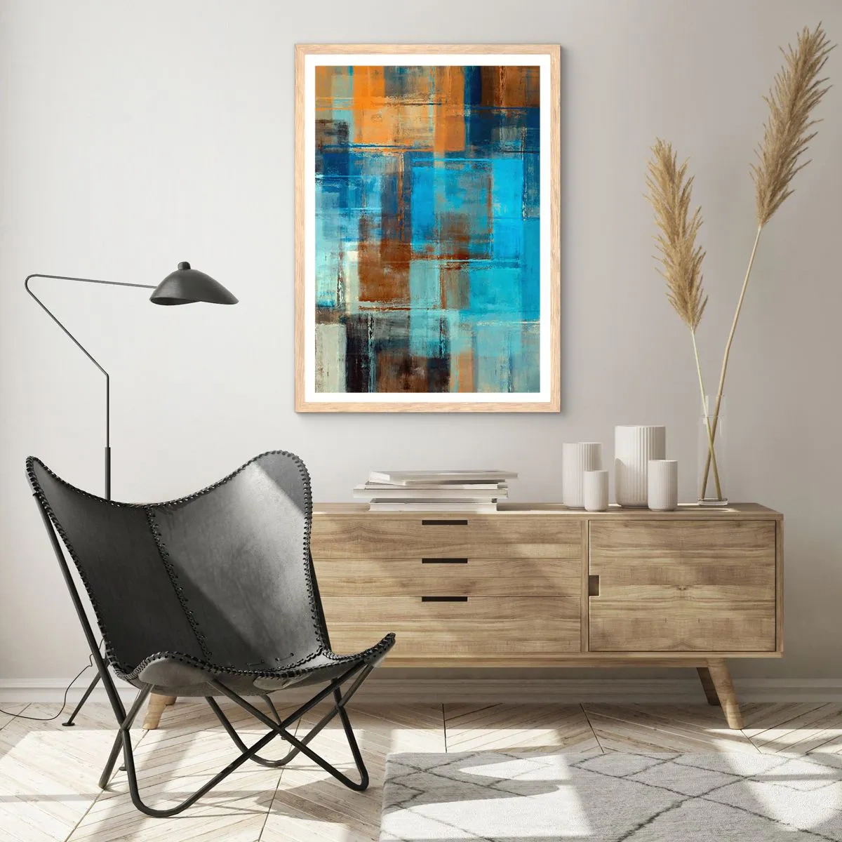 Affiche dans un chêne clair - Poster - A travers le voile bleu - 61x91 cm