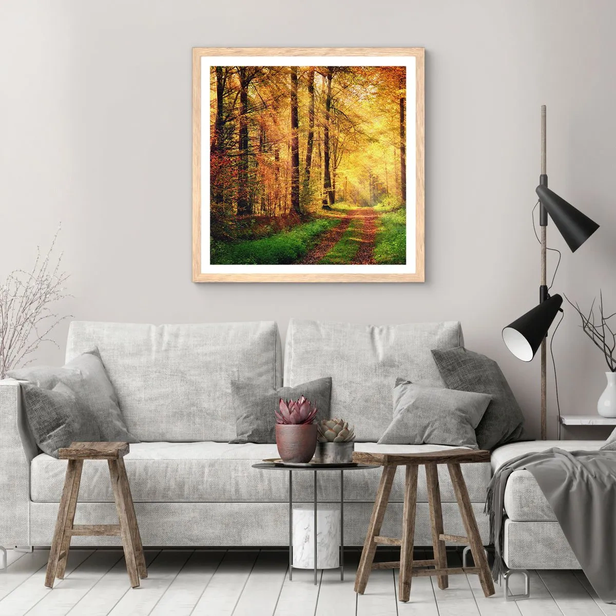 Affiche dans un chêne clair - Poster - Silence d'or en forêt - 40x40 cm
