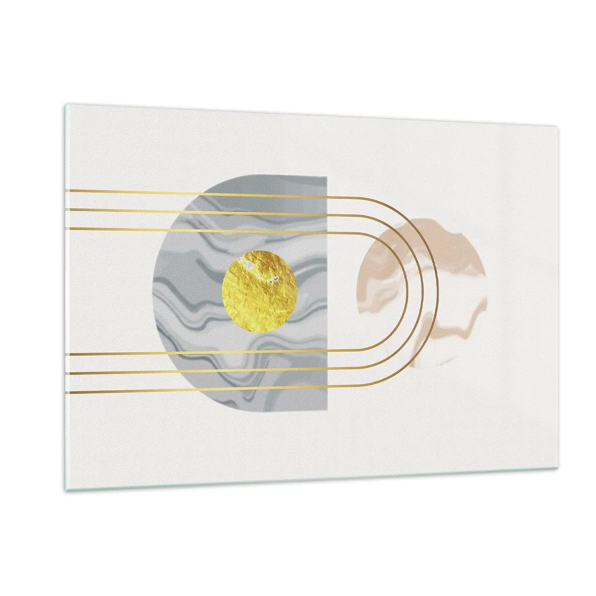 Impression sur verre - Image sur verre - Peinture abstraite en or et gris - 120x80cm - Clareté et brillance - Décoration murale moderne pour le salon et la chambre ARTTOR