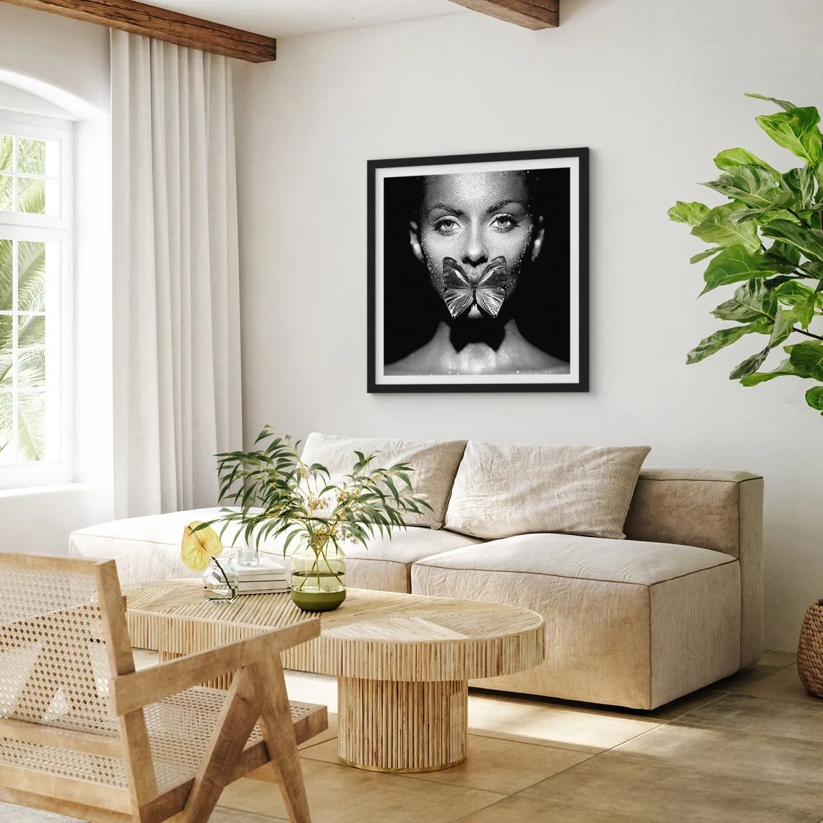 Affiche dans un cadre noir - Poster - Baiser papillon - 50x50 cm