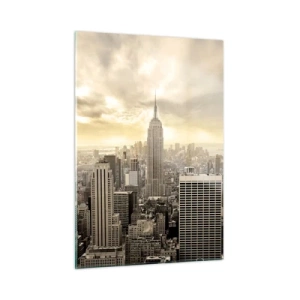 Impression sur verre - Image sur verre - Panorama de la ville avec des gratte-ciels et l'Empire State Building - 50x70cm - New York tissé de gris - Décoration murale moderne pour le salon et la chambre ARTTOR