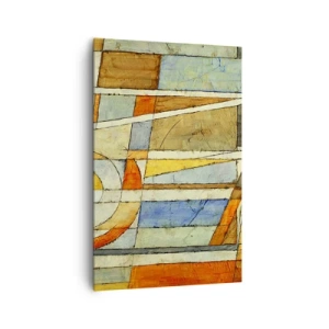 Impression sur toile - Image sur toile - Abstraction géométrique dans les tons beige, bleu et orange - 80x120cm - Cubisme sur le chantier - Décoration murale moderne pour le salon et la chambre ARTTOR