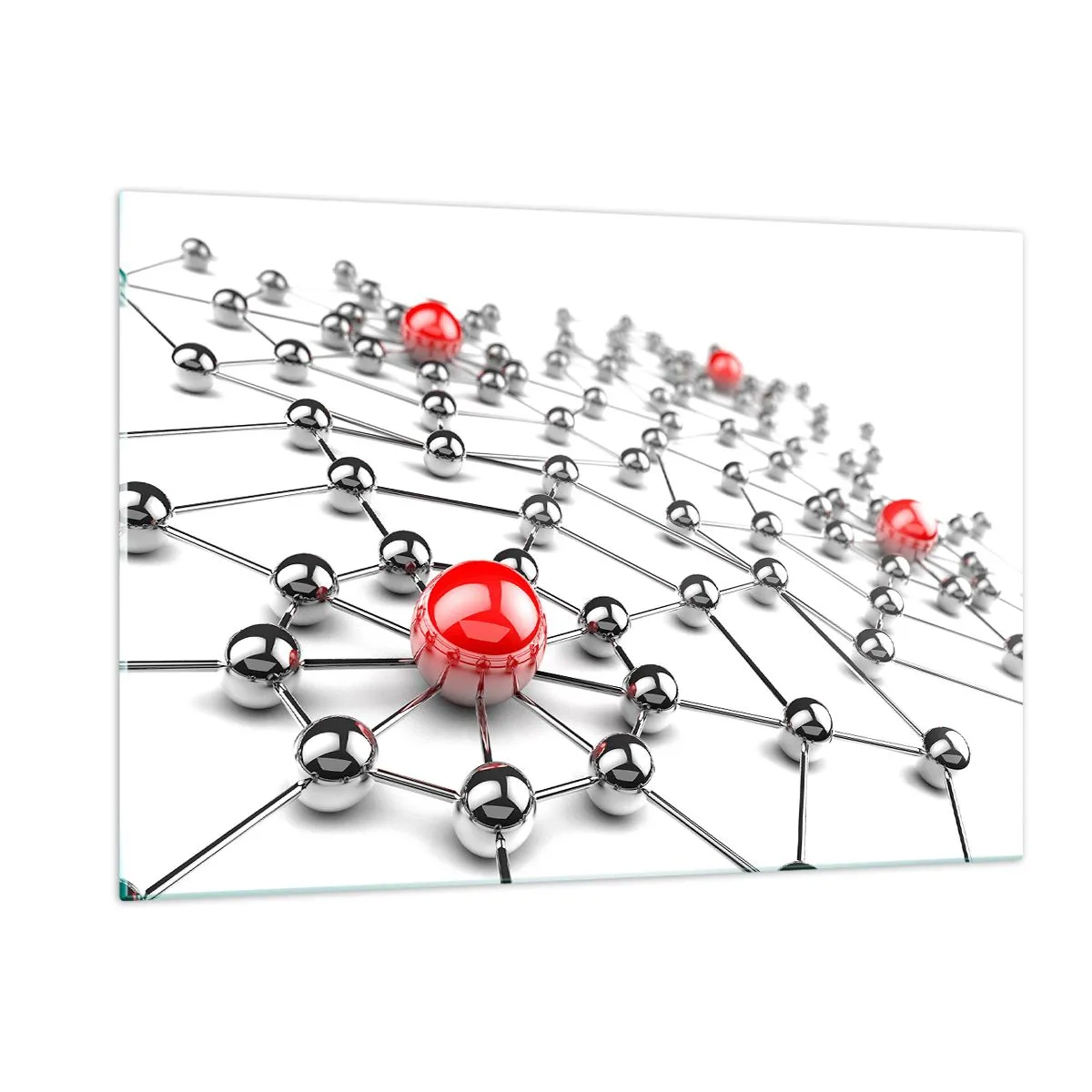 Impression sur verre - Image sur verre - Réseau moléculaire argenté avec des accents rouges - 120x80cm - Toile argentée - Décoration murale moderne pour le salon et la chambre ARTTOR