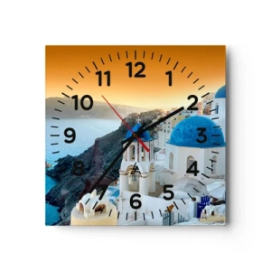 Horloge murale - Pendule murale - Santorin - blotti contre les rochers - 40x40 cm