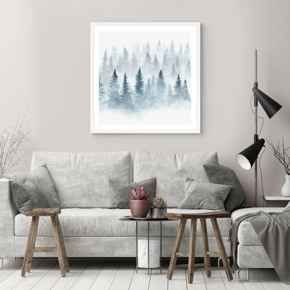 Affiche dans un cadre blanc - Poster - Enveloppé de brouillard - 60x60 cm