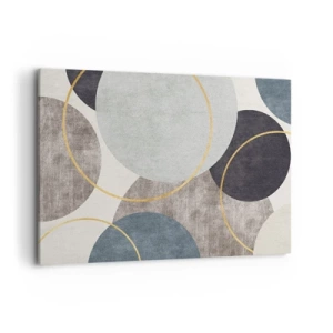Impression sur toile - Image sur toile - Cercles géométriques dans les tons de gris, bleu et or - 100x70cm - Cercles sur cercles - Décoration murale moderne pour le salon et la chambre ARTTOR
