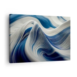 Impression sur toile - Image sur toile - Vagues abstraites dans des tons de bleu et de blanc - 70x50cm - La fluidité du bleu et du blanc - Décoration murale moderne pour le salon et la chambre ARTTOR