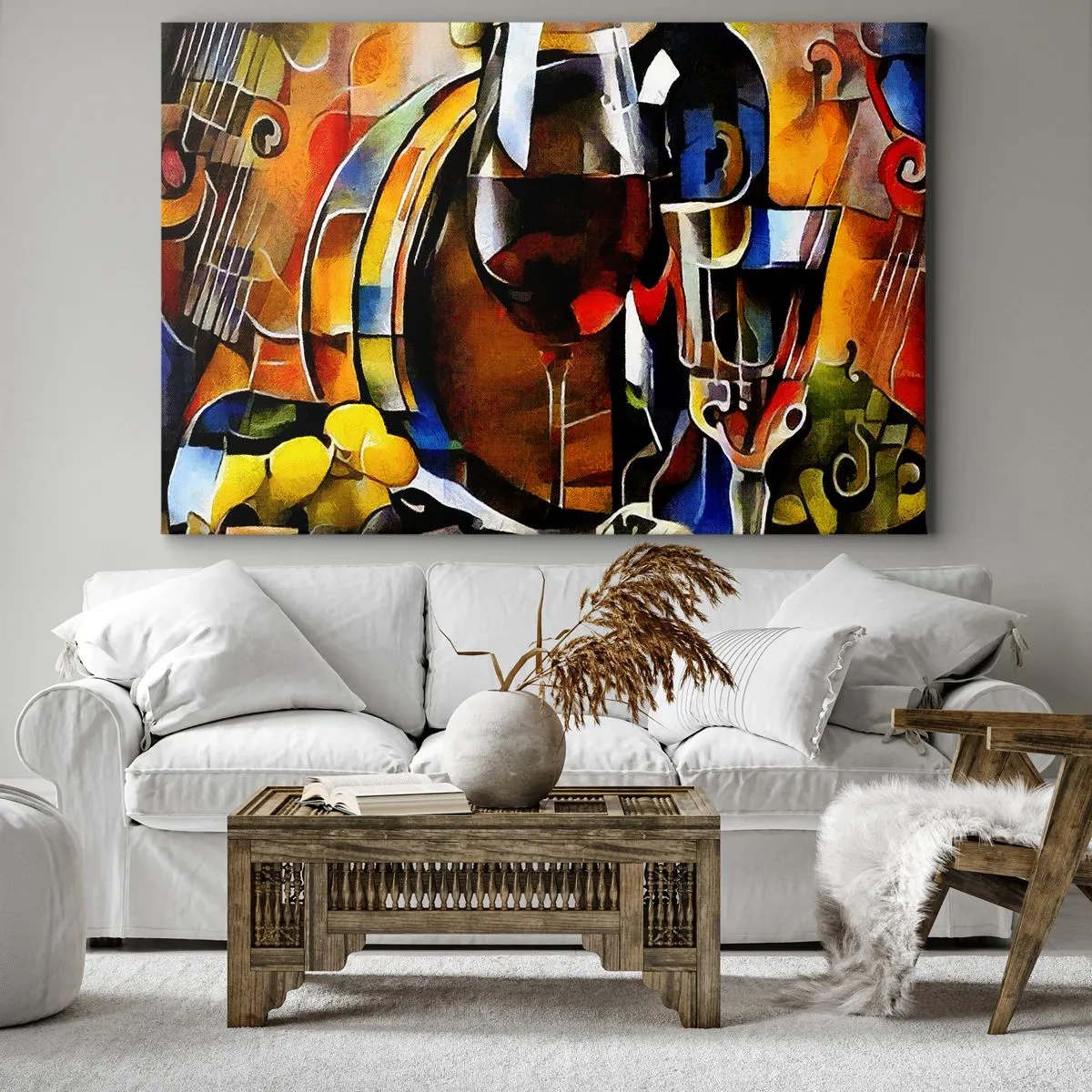 Impression sur toile - Image sur toile - Nature morte abstraite avec verres et instruments - 120x80cm - Et le monde prend des couleurs - Décoration murale moderne pour le salon et la chambre ARTTOR