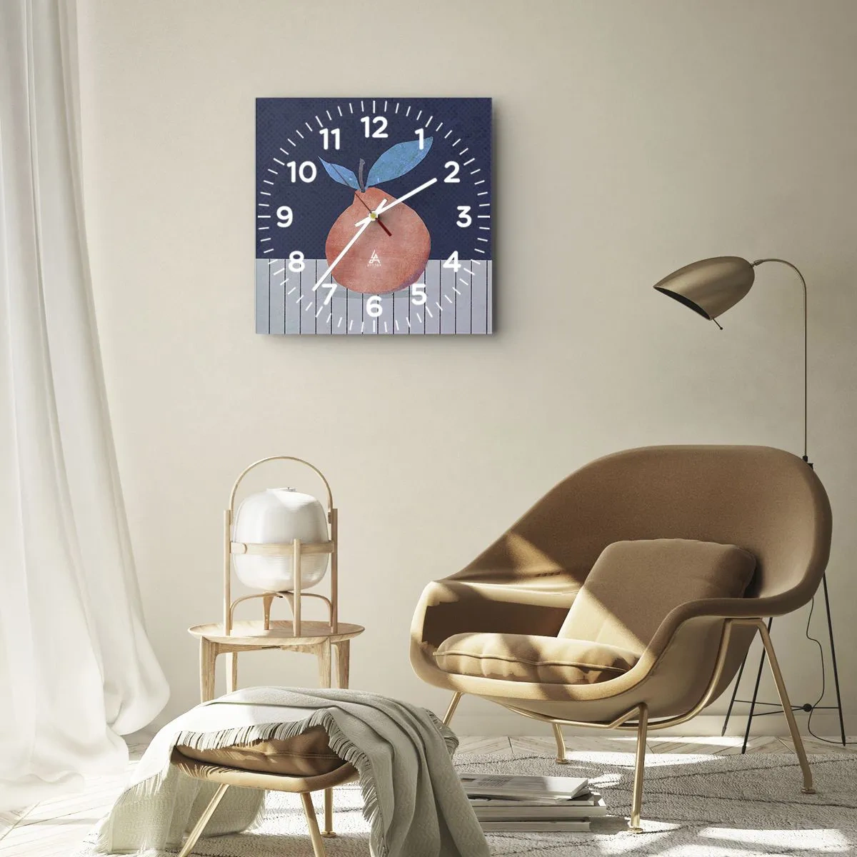 Horloge murale - Pendule murale - Fruit abstrait sur fond de couleurs contrastées et de lignes droites. - 30x30cm - Convexité et plan - Décoration murale moderne pour le salon et la chambre ARTTOR