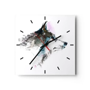 Horloge murale - Pendule murale - Loup aquarelle dans un style minimaliste - 30x30cm - On parle du loup - Décoration murale moderne pour le salon et la chambre ARTTOR