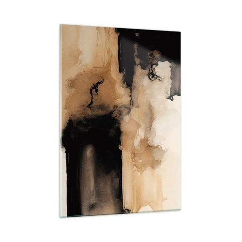 Impression sur verre - Image sur verre - Une forme abstraite en noir et marron sur fond clair - 50x70cm - Une abstraction intrigante - Décoration murale moderne pour le salon et la chambre ARTTOR