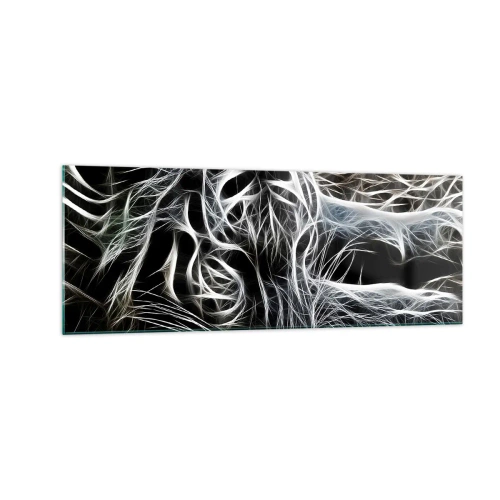 Impression sur verre - Image sur verre - Un motif abstrait représentant la silhouette d'un chat sur fond noir. - 140x50cm - Une étude de la légèreté du chat - Décoration murale moderne pour le salon et la chambre ARTTOR