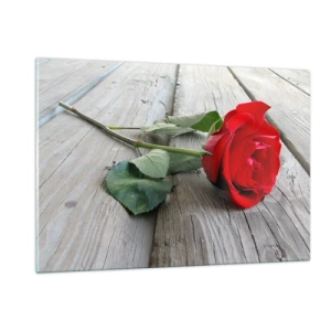 Impression sur verre - Image sur verre - Rose rouge sur une planche de bois - 120x80cm - Étude écarlate - Décoration murale moderne pour le salon et la chambre ARTTOR