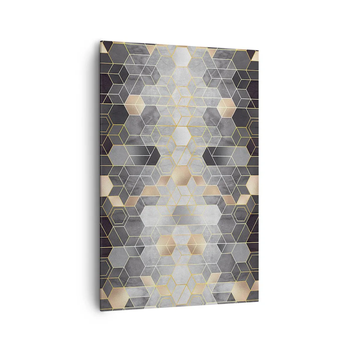 Impression sur toile - Image sur toile - Motif géométrique dans des tons dorés - 80x120cm - Composition de diamants - Décoration murale moderne pour le salon et la chambre ARTTOR