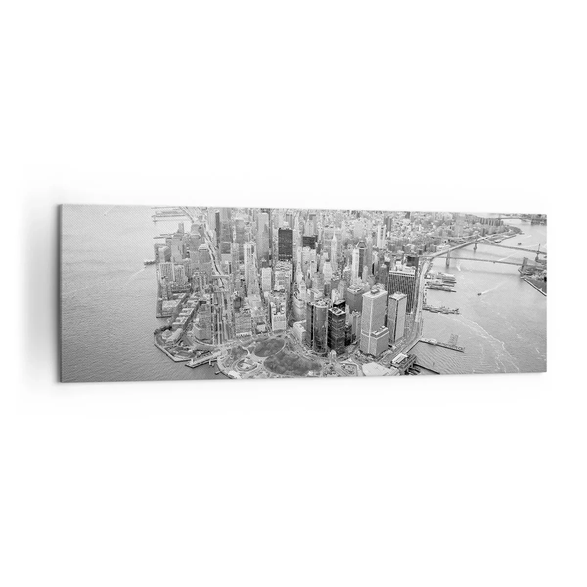 Impression sur toile - Image sur toile - Vue aérienne de Manhattan en noir et blanc - 160x50cm - Comment ne pas aimer ? - Décoration murale moderne pour le salon et la chambre ARTTOR