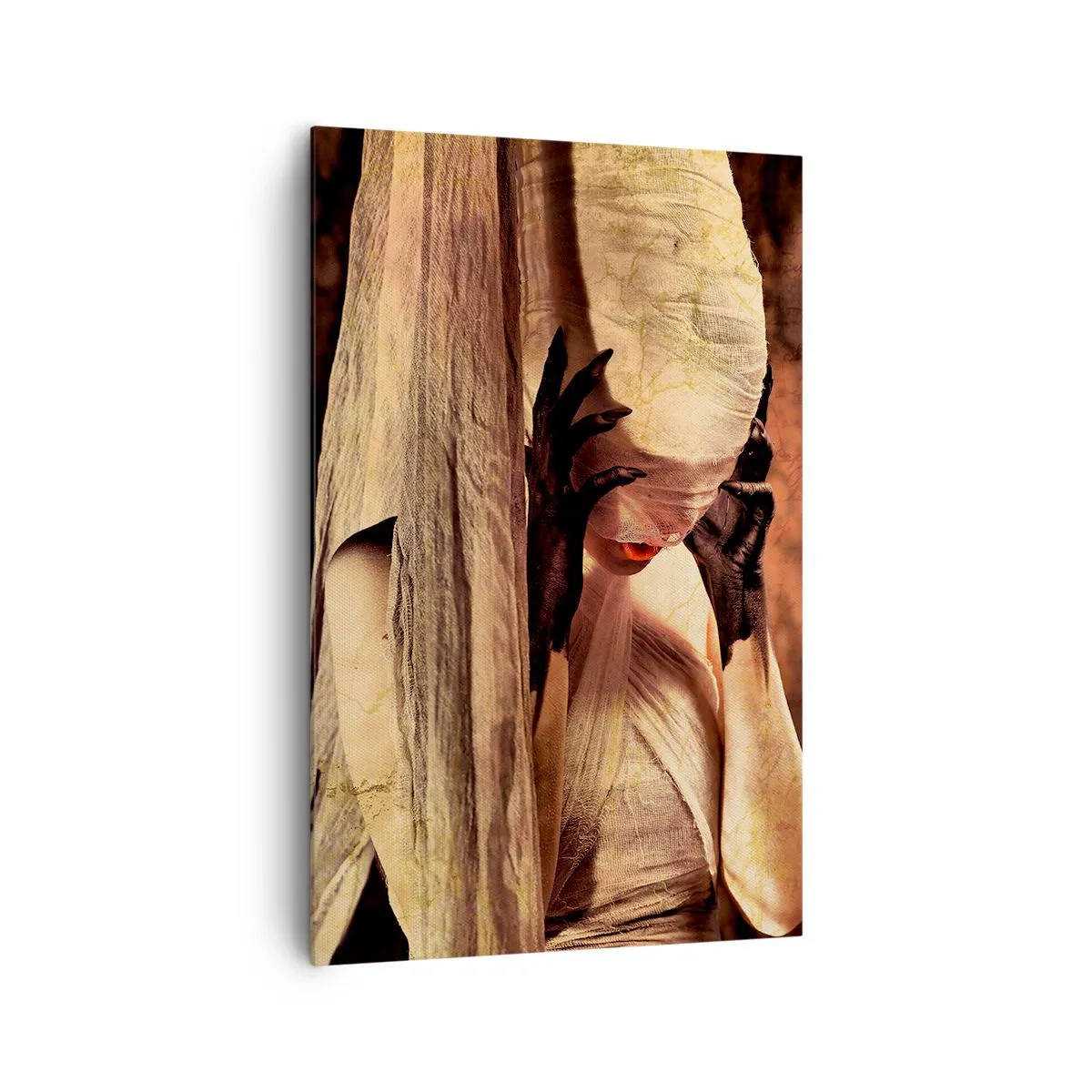 Impression sur toile - Image sur toile - Une femme voilée au style mystérieux sur un fond sombre - 80x120cm - Entre le bon et le mauvais - Décoration murale moderne pour le salon et la chambre ARTTOR