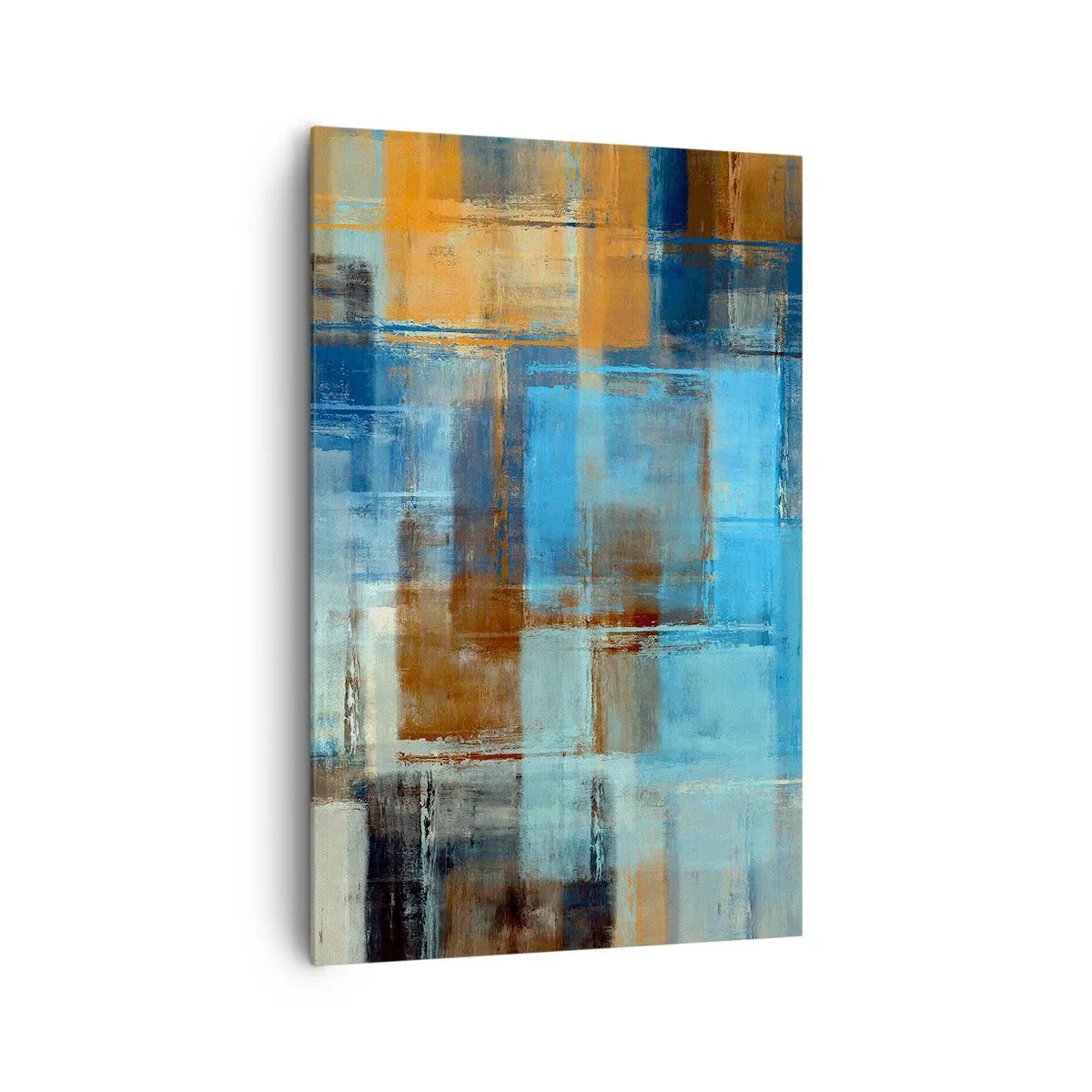 Impression sur toile - Image sur toile - Composition géométrique abstraite dans les tons de bleu et de marron - 80x120cm - A travers le voile bleu - Décoration murale moderne pour le salon et la chambre ARTTOR
