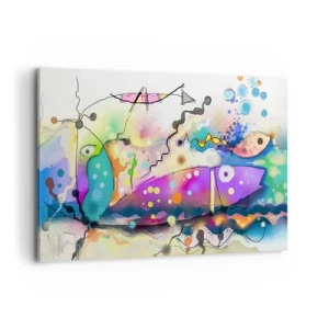 Impression sur toile - Image sur toile - Poisson abstrait dans une composition colorée et surréaliste - 120x80cm - Sans mots! - Décoration murale moderne pour le salon et la chambre ARTTOR