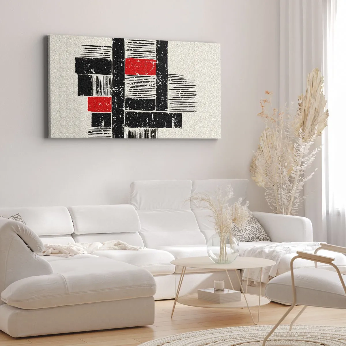 Impression sur toile - Image sur toile - Composition géométrique abstraite en noir et rouge - 140x50cm - En rouge et noir - Décoration murale moderne pour le salon et la chambre ARTTOR