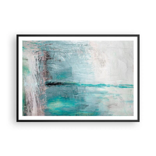 Affiche dans un cadre noir - Poster - Abstraction dans les tons turquoise et gris - 100x70cm - Horizontalement en bleu - Décoration murale moderne pour le salon et la chambre ARTTOR