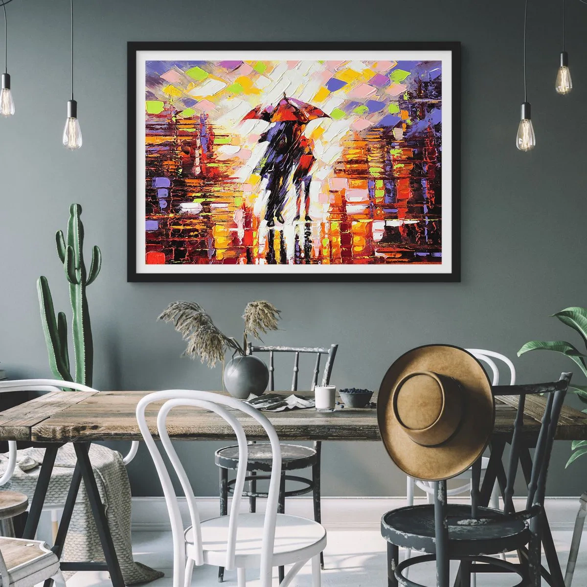 Affiche dans un cadre noir - Poster - Ensemble à travers la nuit et la pluie - 40x30 cm