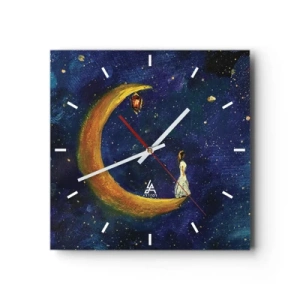 Horloge murale - Pendule murale - Une fille debout sur la lune dans un ciel étoilé - 30x30cm - Appel du monde - Décoration murale moderne pour le salon et la chambre ARTTOR