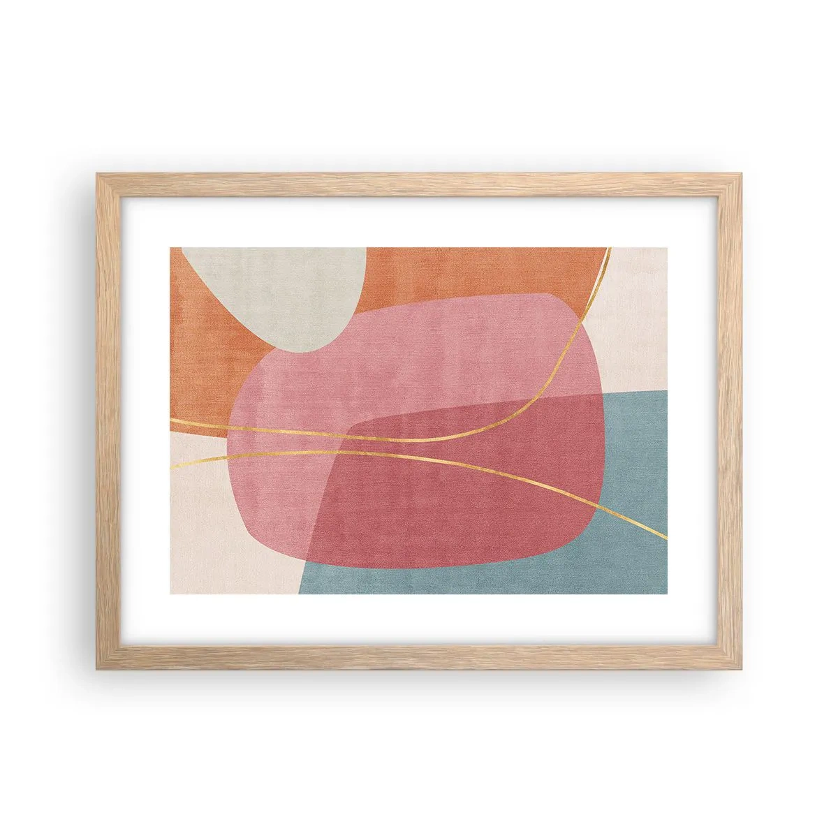 Affiche dans un chêne clair - Poster - Composition pastel au fil d'or - 40x30 cm