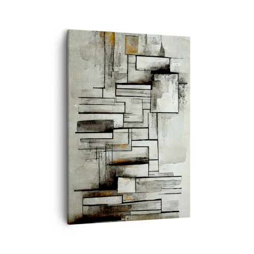 Impression sur toile - Image sur toile - Rectangles abstraits dans les tons de gris et de noir - 50x70cm - Le pouvoir de la simplicité - Décoration murale moderne pour le salon et la chambre ARTTOR