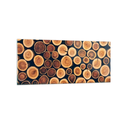 Impression sur verre - Image sur verre - Modèle réalisé à partir de sections transversales de bûches de bois - 120x50cm - Quel âge je semble avoir ? - Décoration murale moderne pour le salon et la chambre ARTTOR