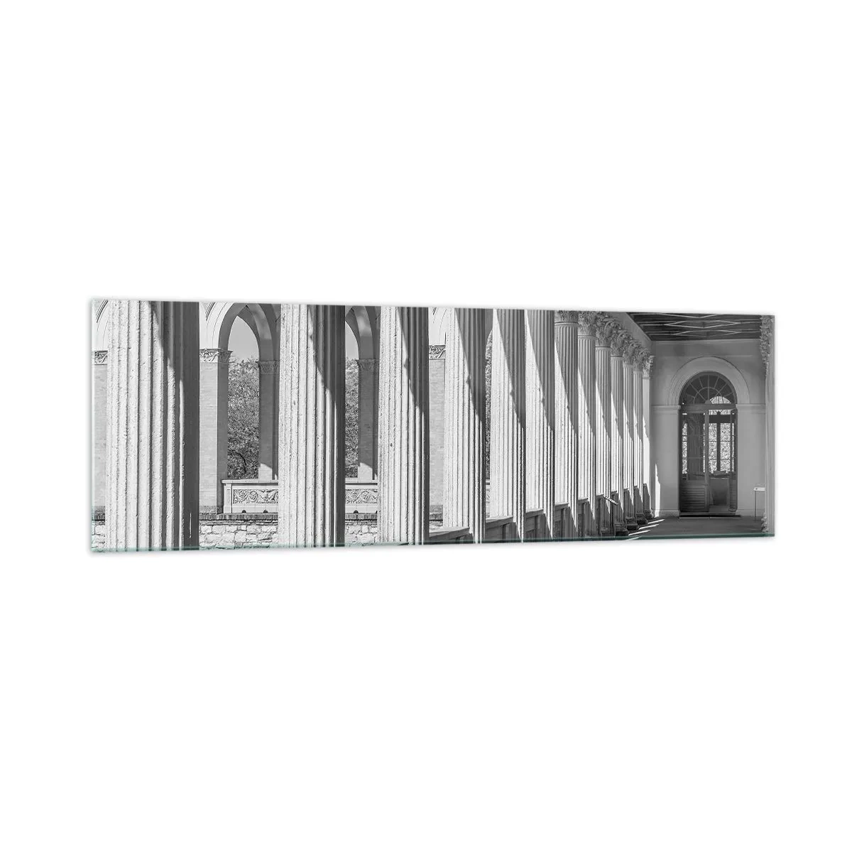 Impression sur verre - Image sur verre - Colonnade de style classique en noir et blanc - 160x50cm - Arcade ensoleillée - Décoration murale moderne pour le salon et la chambre ARTTOR