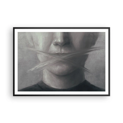 Affiche dans un cadre noir - Poster - Un portrait symbolique aux lèvres floues dans des tons gris. - 100x70cm - Sans mot - Décoration murale moderne pour le salon et la chambre ARTTOR