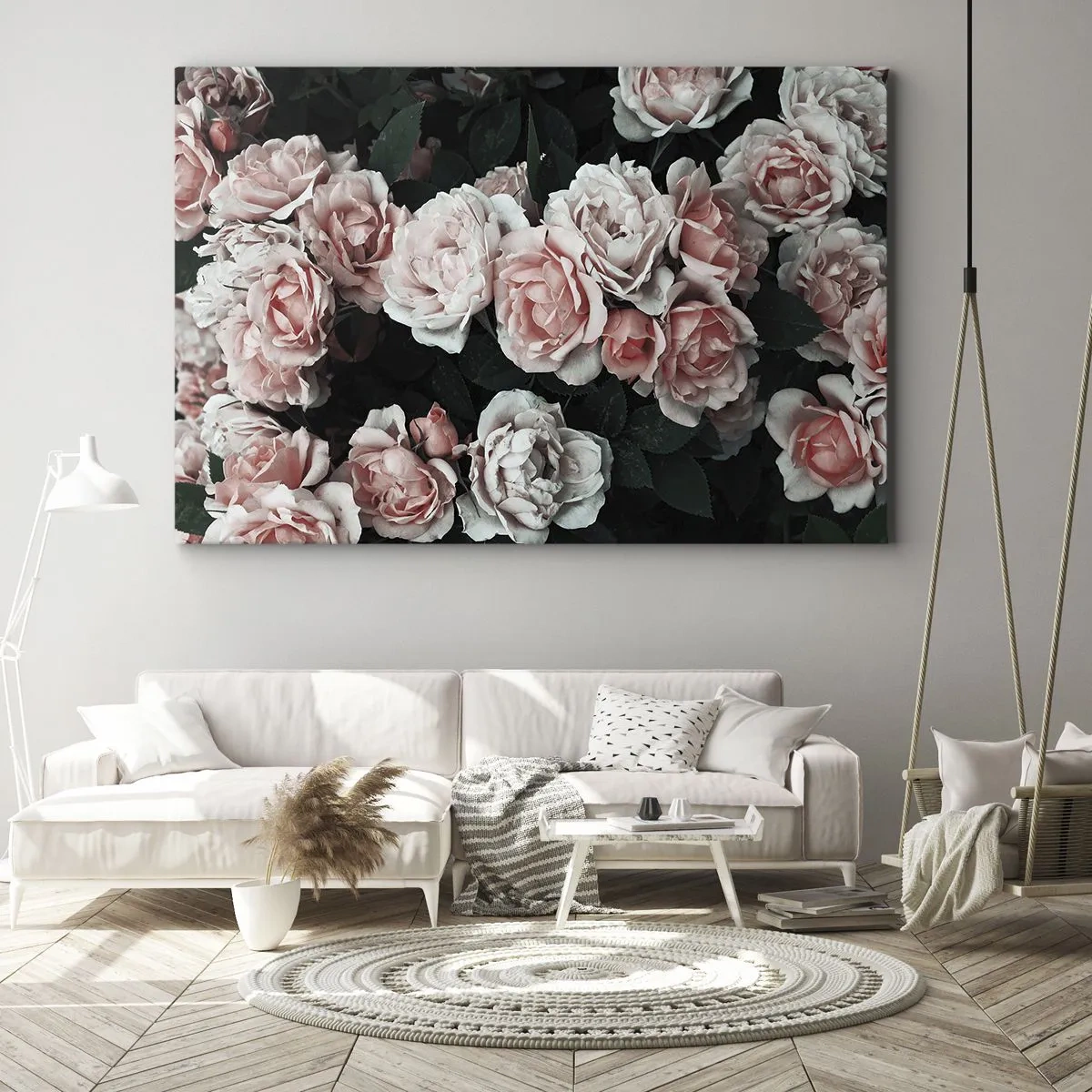 Impression sur toile - Image sur toile - Roses roses sur fond sombre dans une composition subtile - 120x80cm - Ensemble de rose - Décoration murale moderne pour le salon et la chambre ARTTOR