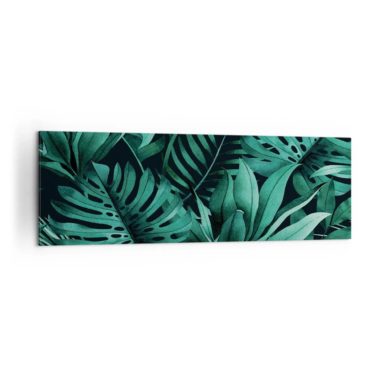Impression sur toile - Image sur toile - Feuilles tropicales aux nuances de vert intense - 160x50cm - Profondeur du vert tropical - Décoration murale moderne pour le salon et la chambre ARTTOR