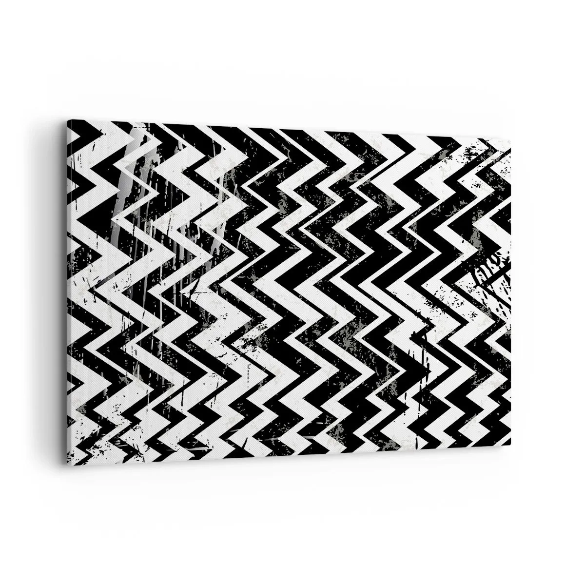 Impression sur toile - Image sur toile - Motif en zigzag noir et blanc avec abrasions artistiques - 100x70cm - Zig-blanc, zag-noir - Décoration murale moderne pour le salon et la chambre ARTTOR