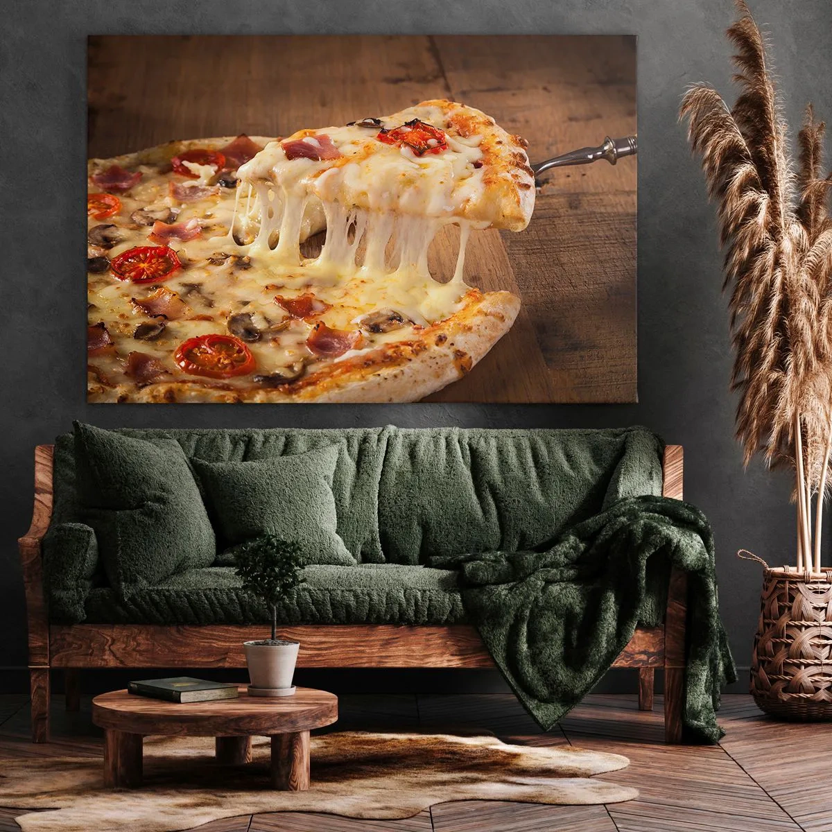 Impression sur toile - Image sur toile - Pizza au fromage filandreux - 120x80cm - Un chef-d'œuvre de l'art italien - Décoration murale moderne pour le salon et la chambre ARTTOR
